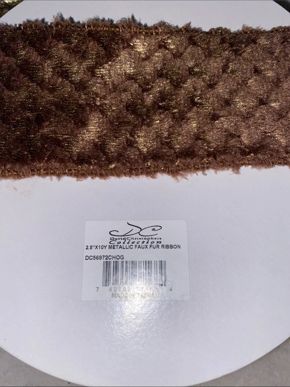 NEW David Christopher’s Collection 2.5 X 10 Y Metallic Faux Fur LUX Ribbon Brown